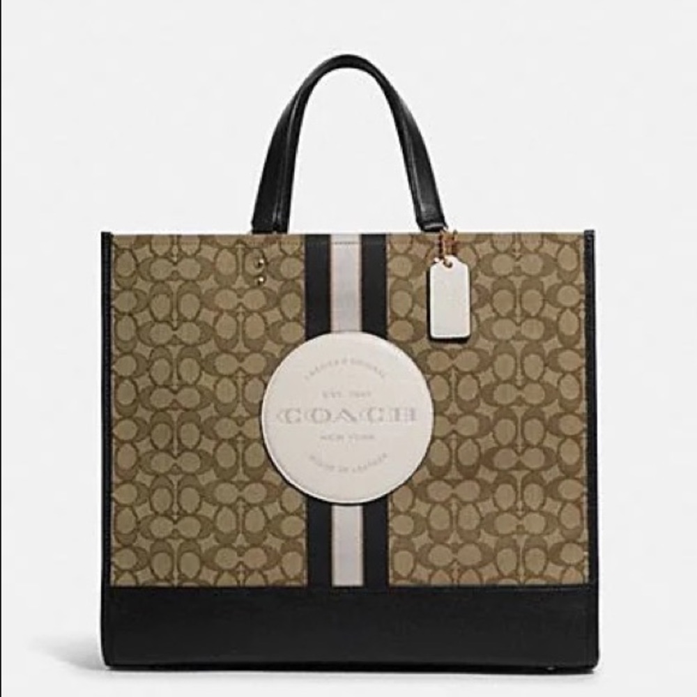 🎃 NEW 🎃DEMPSEY TOTE 40 IN SIGNATURE JACQUARD WITH STRIPE AND COACH PATCH